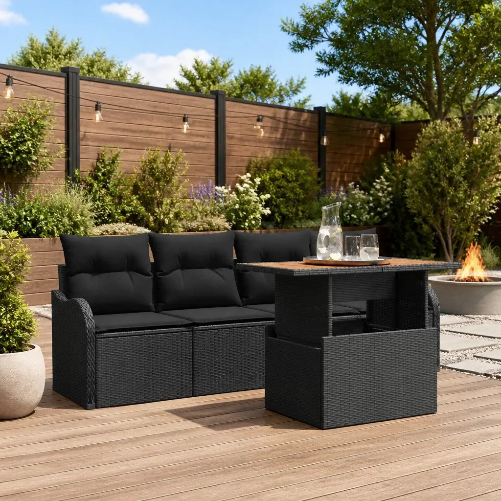Garden Sofa Set Modular Outdoor Furniture 5 Pieces with Storage Black