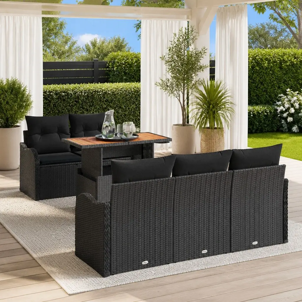 Garden Sofa Set Modular Seating 6 Piece Black Poly Rattan Outdoor Furniture