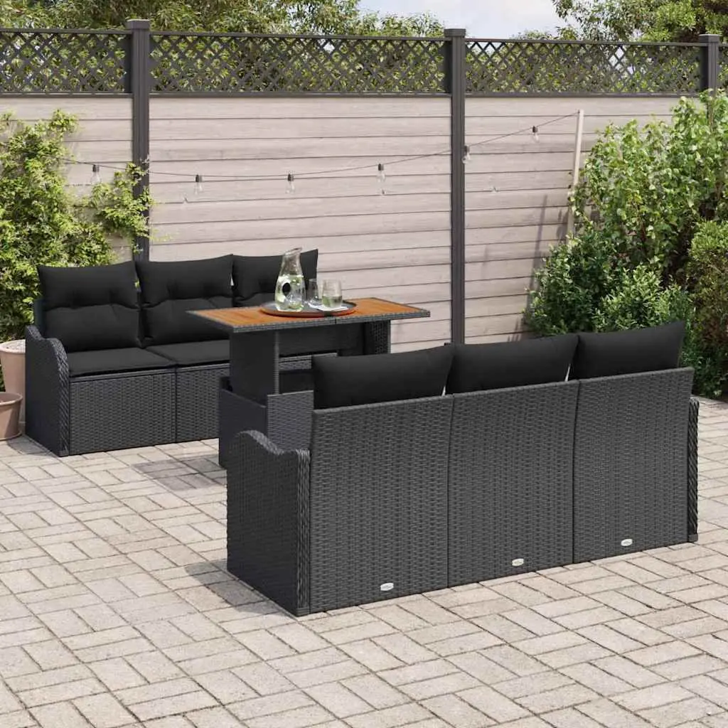 Garden Sofa Set 7 Pieces Black Poly Rattan Outdoor Furniture with Storage