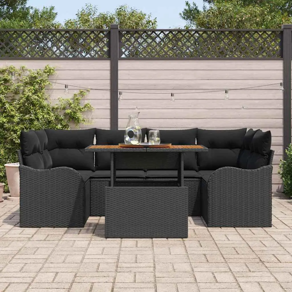 Garden Sofa Set 7 Pieces with Storage Modular Outdoor Furniture Black Poly