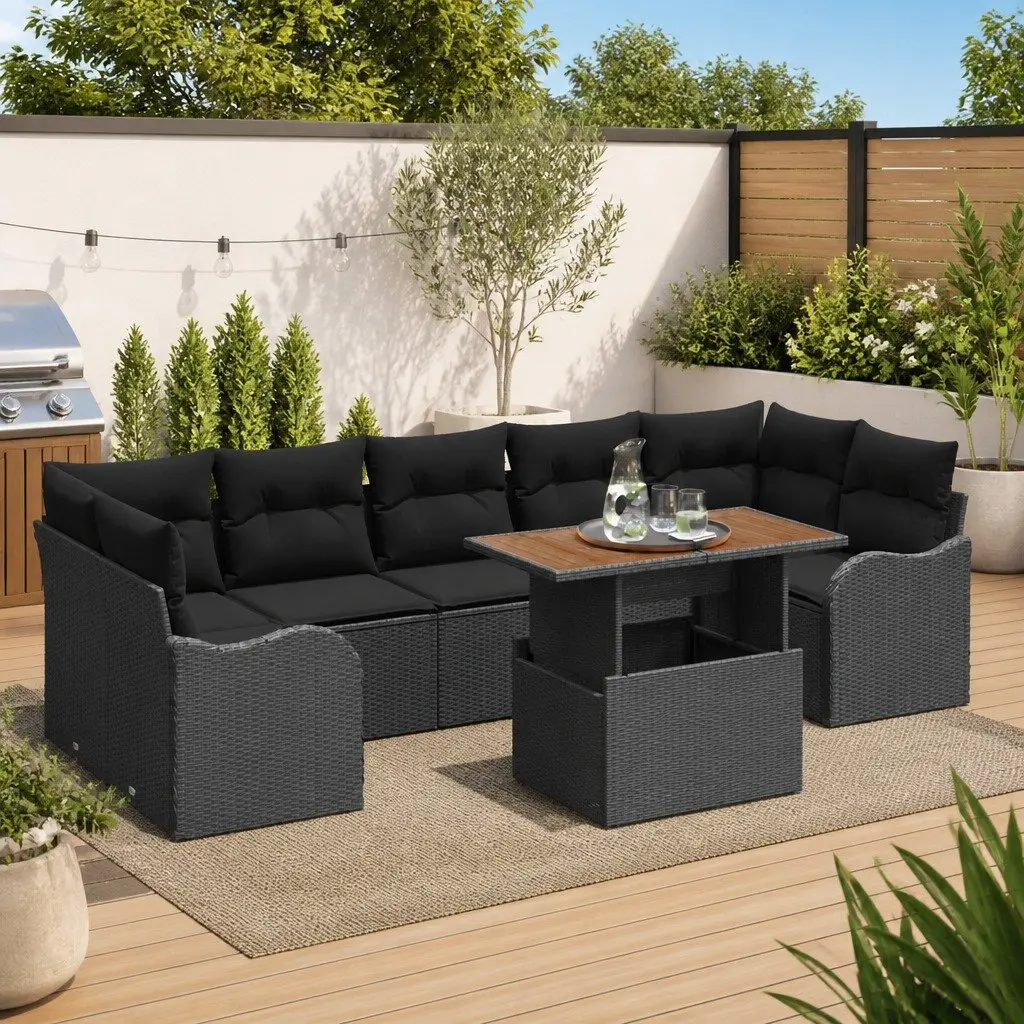 Garden Sofa Set 8 Pieces Outdoor Furniture Black Poly Rattan with Storage Seats