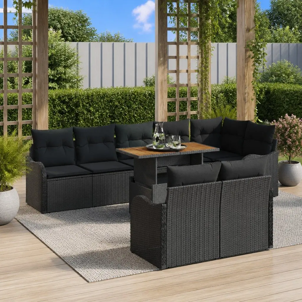 Garden Sofa Set Modular Outdoor Furniture 9 Piece Black Poly Rattan