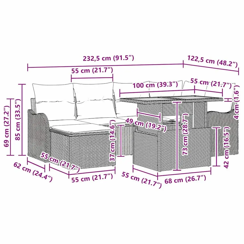 Garden Sofa Set Modular Outdoor Lounge Furniture 7 Piece Black