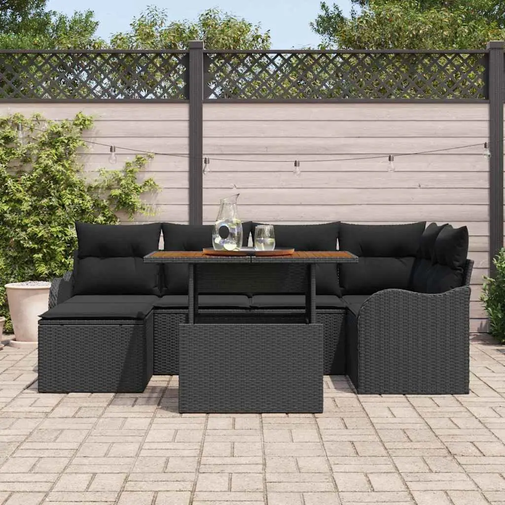 Garden Sofa Set Modular Outdoor Lounge Furniture 7 Piece Black