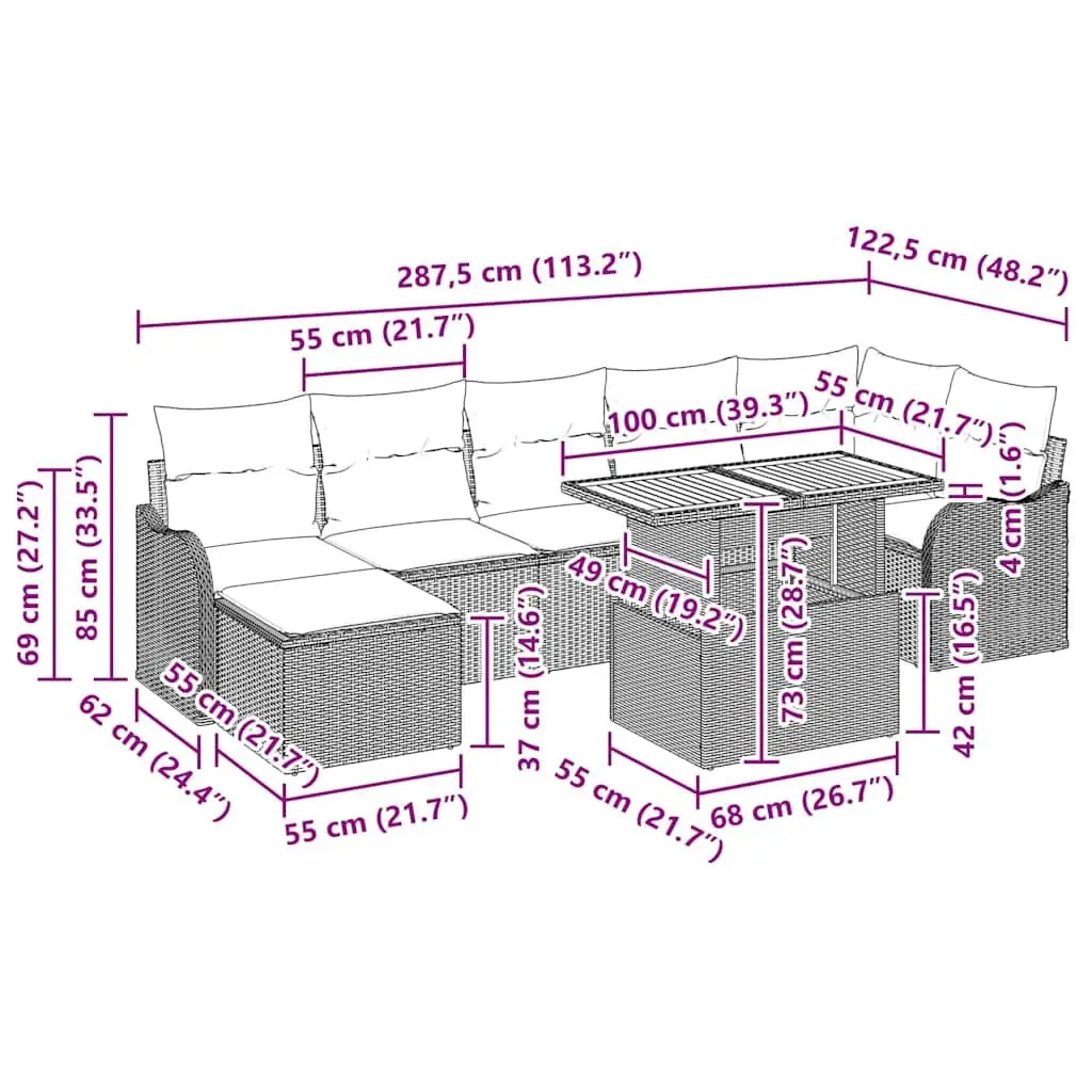 Garden Sofa Set 8 Pieces Black Poly Rattan Outdoor Furniture with Storage