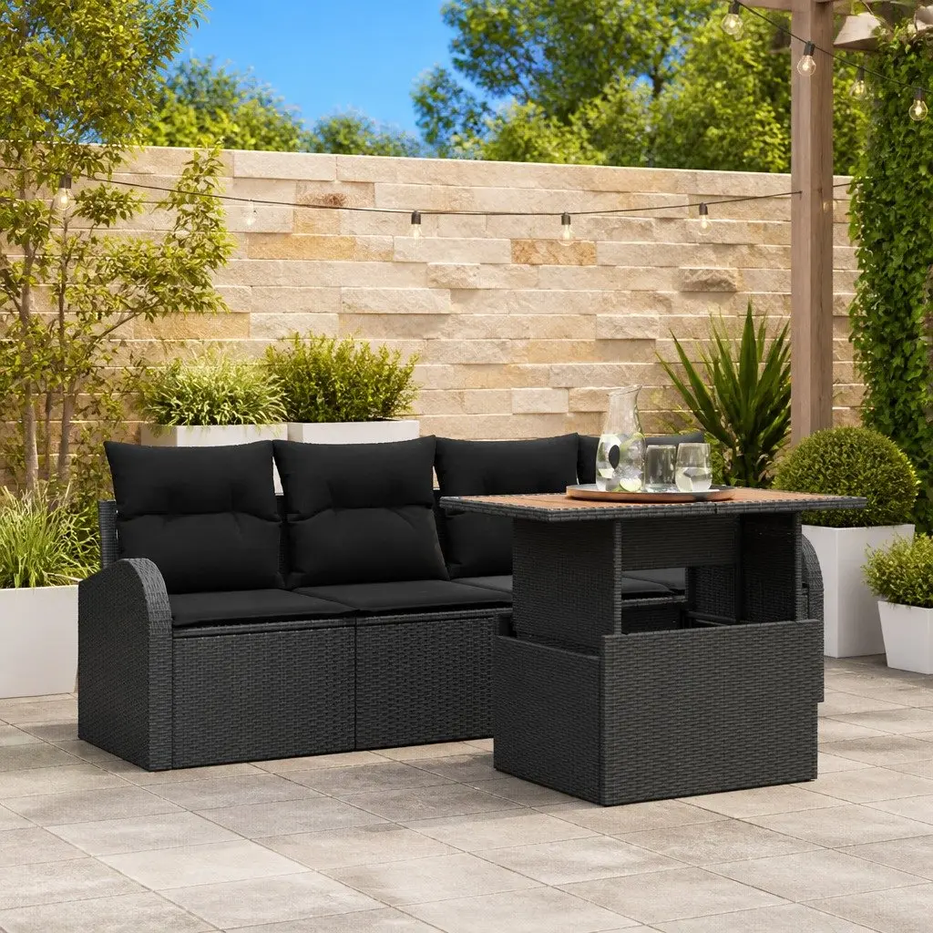Garden Sofa Set with Storage 5 Pieces Black Modular Outdoor Furniture Patio