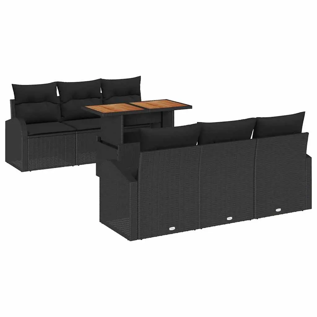 7-Piece Garden Sofa Set with Storage Outdoor Furniture Black Poly Rattan Modular