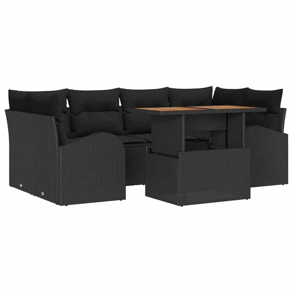 7 Piece Outdoor Garden Sofa Set Modular Furniture Black Poly Rattan with Storage