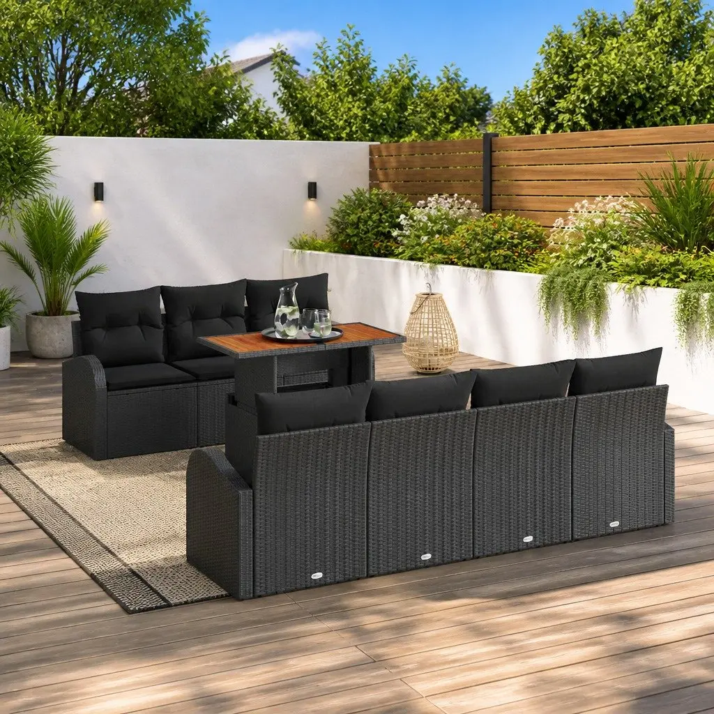 Garden Sofa Set Modular Outdoor Furniture 8 Piece Black Seating with Storage