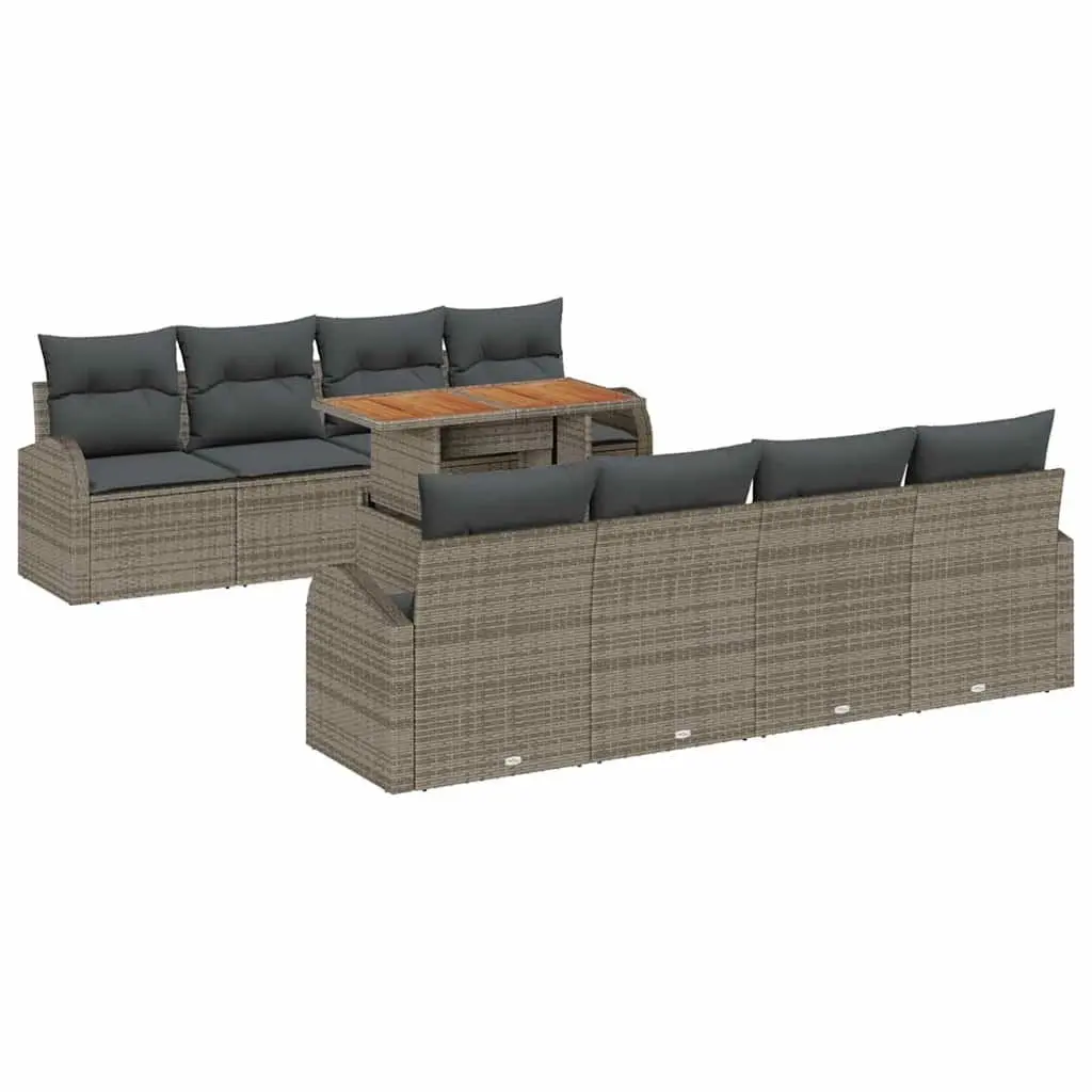 9 Piece Modular Outdoor Furniture Set Grey Poly Rattan Garden Sofa with Storage Solutions for Patios and Terraces