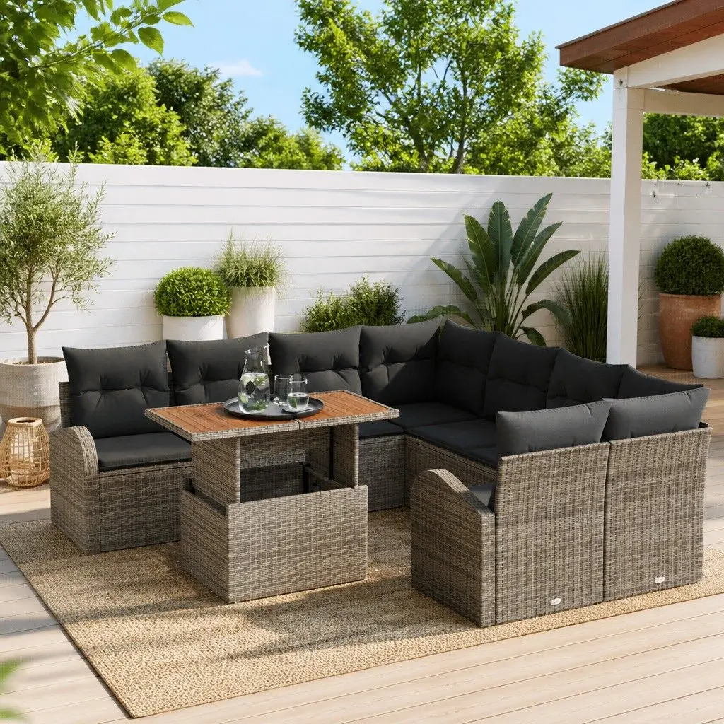 9-Piece Grey Modular Outdoor Sofa Set
