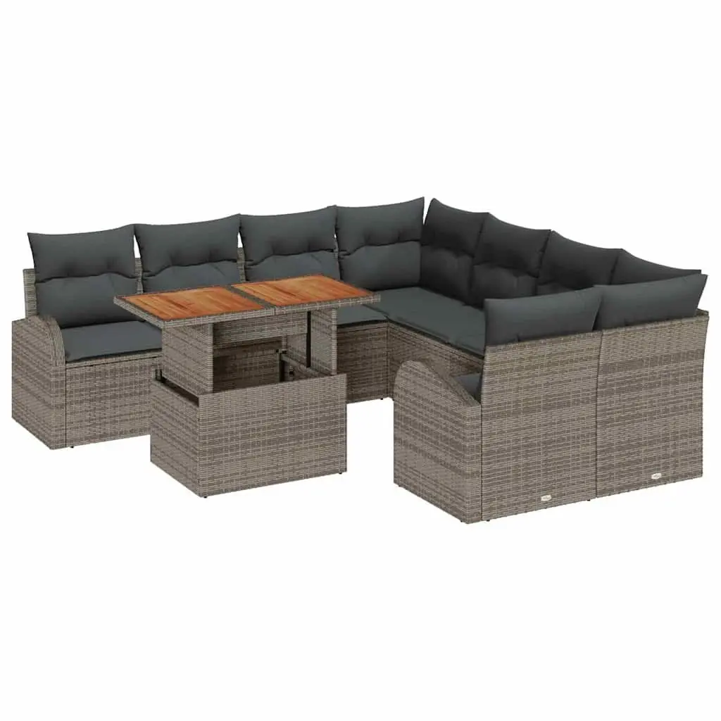 9-Piece Grey Modular Outdoor Sofa Set