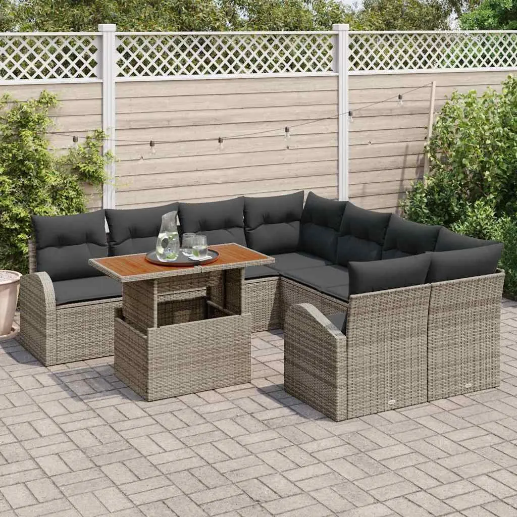 9-Piece Grey Modular Outdoor Sofa Set