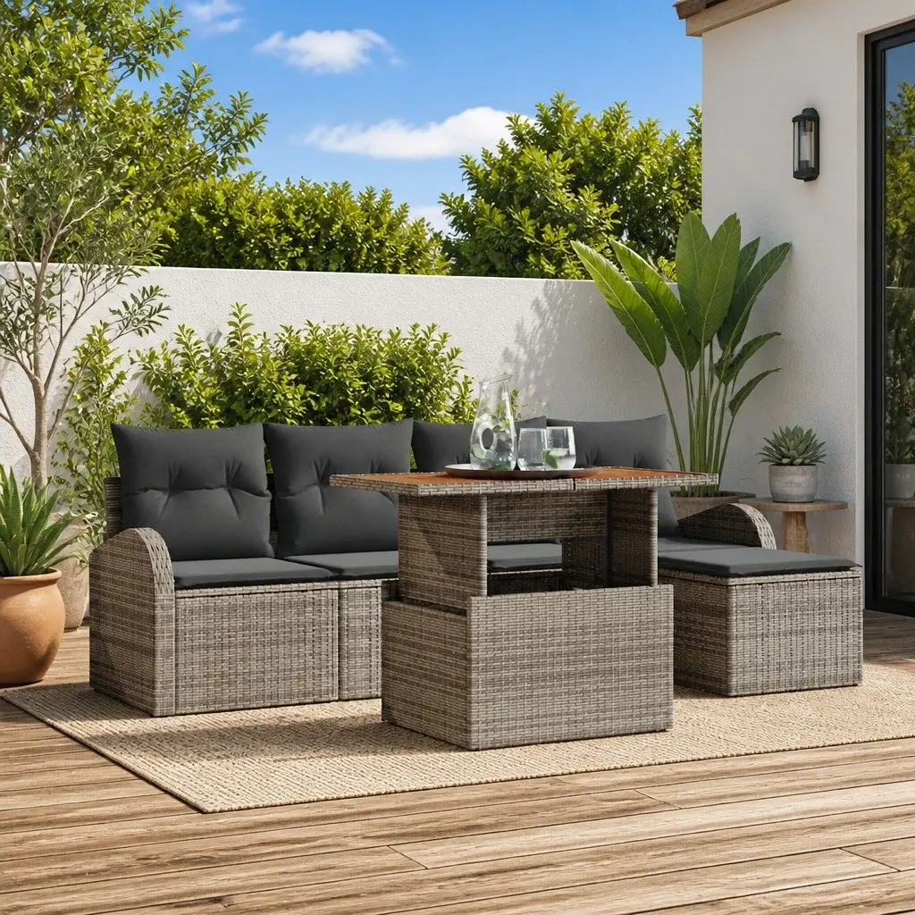 Garden Sofa Set Outdoor Furniture 6 Piece Modular Grey Poly Rattan