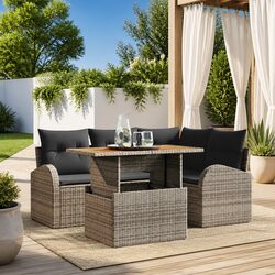 Garden Sofa Set 5 Pieces Outdoor Furniture Grey Poly Rattan Modular Seating