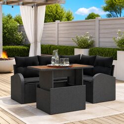 Outdoor Garden Sofa Set 5 Piece Modular Lounge Seating with Storage Black