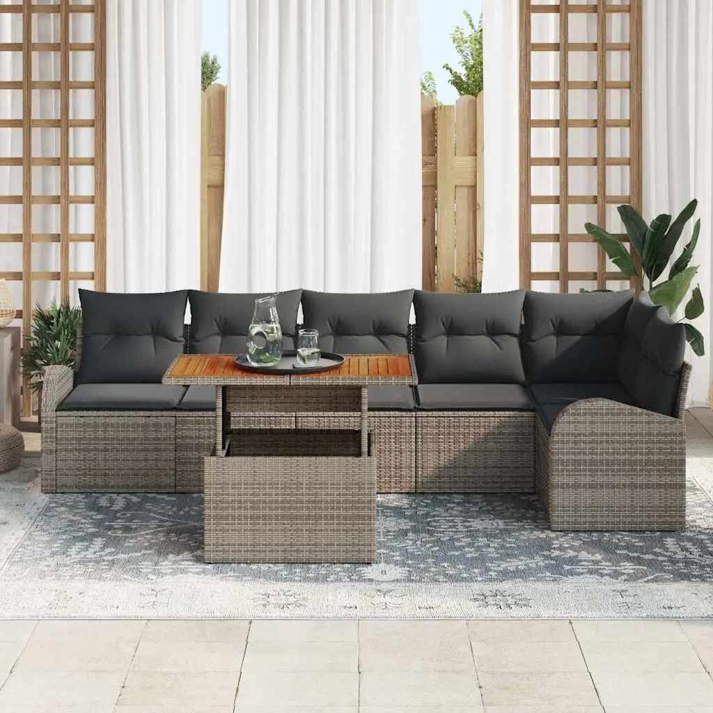 Garden Sofa Set Modular Outdoor Furniture 7 Pieces Grey Poly Rattan