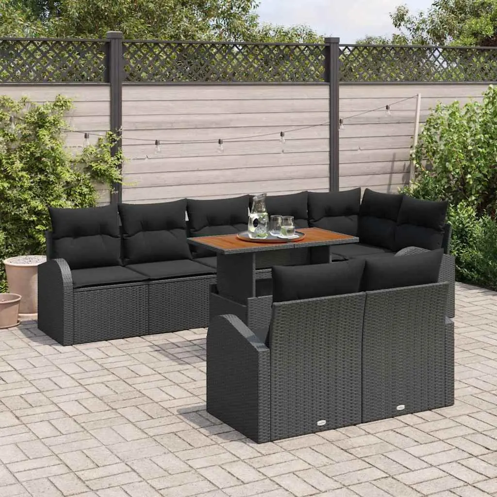 Garden Sofa Set 9 pcs Black Outdoor Furniture Modular Sectional with Storage