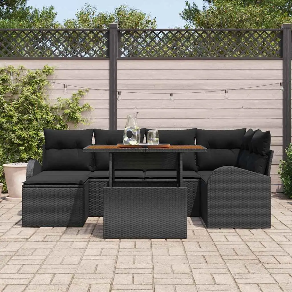 Modular Garden Sofa Set 7 Pieces Outdoor Use Black Poly Rattan with Storage