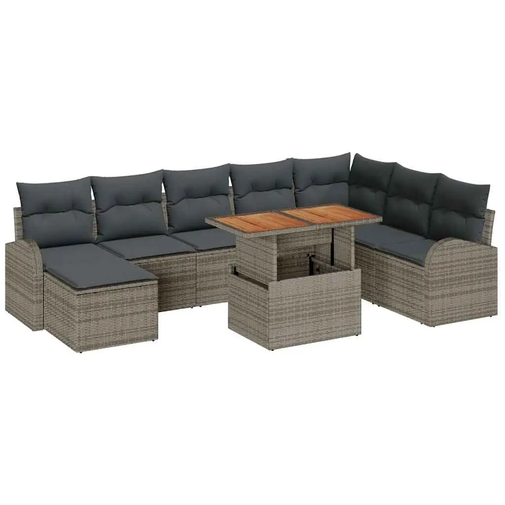 Garden Sofa Set 9 Piece Outdoor Furniture Grey Poly Rattan Modular Seating with