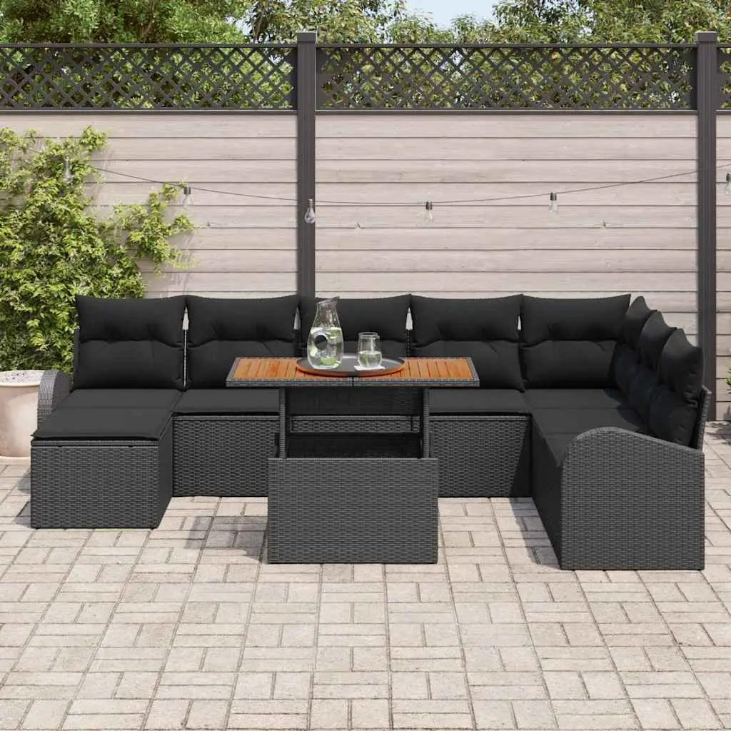 9 Piece Garden Sofa Set Storage Outdoor Furniture Lounge Seating Black