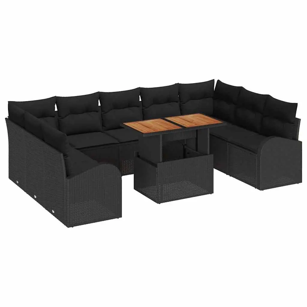 Garden Sofa Set 10 pcs Outdoor Furniture Modular Black Poly Rattan with Storage