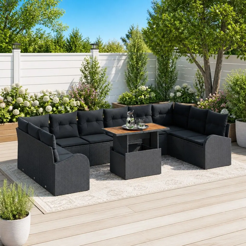 Garden Sofa Set Modular Seating Storage 11 Piece Black Outdoor Furniture