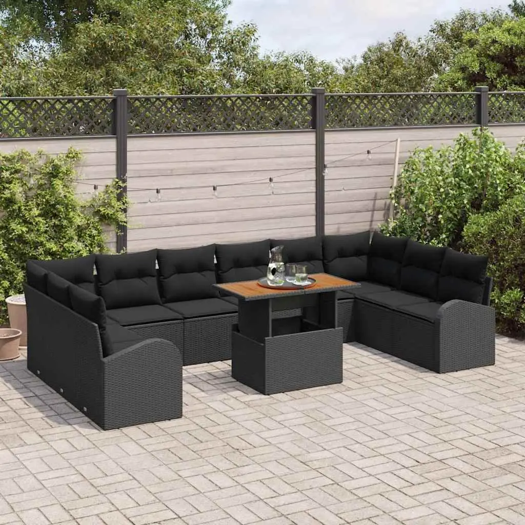 Garden Sofa Set Modular Seating Storage 11 Piece Black Outdoor Furniture