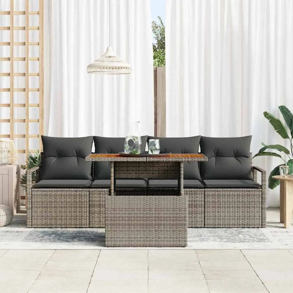 Outdoor Garden Sofa Set 5 Pieces with Storage Grey Poly Rattan Modular Furniture