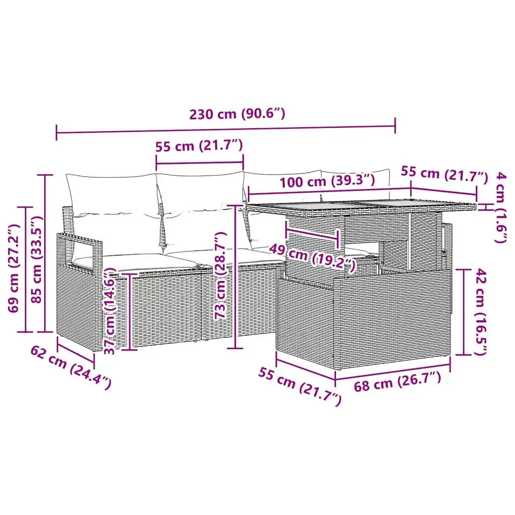 Outdoor Garden Sofa Set 5 Pieces Black Modular Furniture with Storage