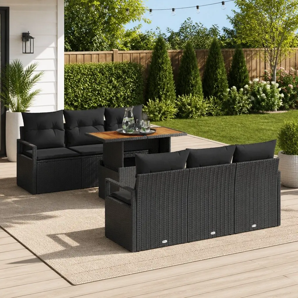 Garden Sofa Set with Storage 7 Pieces Outdoor Furniture Black Poly Rattan