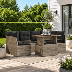 Garden Sofa Set 7 Piece Modular Outdoor Furniture Grey Poly Rattan Lounger