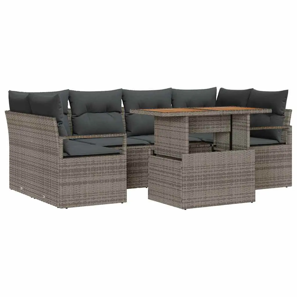 Modular Outdoor Sofa Set 7 Piece Grey Poly Rattan Garden Furniture Lounger