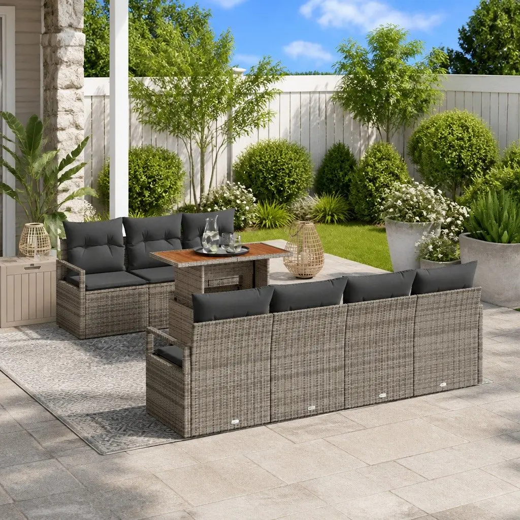 Garden Sofa Set Modular Outdoor Furniture 8 Piece Grey Poly Rattan with Storage