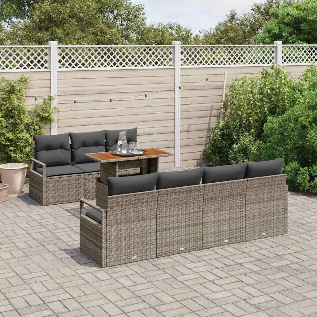 Garden Sofa Set Modular Outdoor Furniture 8 Piece Grey Poly Rattan with Storage