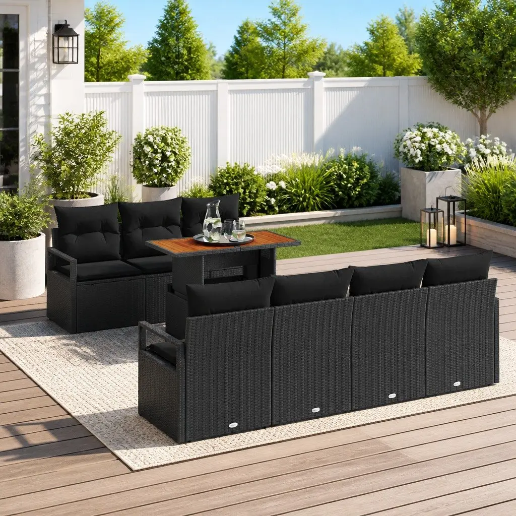 Garden Sofa Set 8 Piece Outdoor Furniture Black Poly Rattan Modular