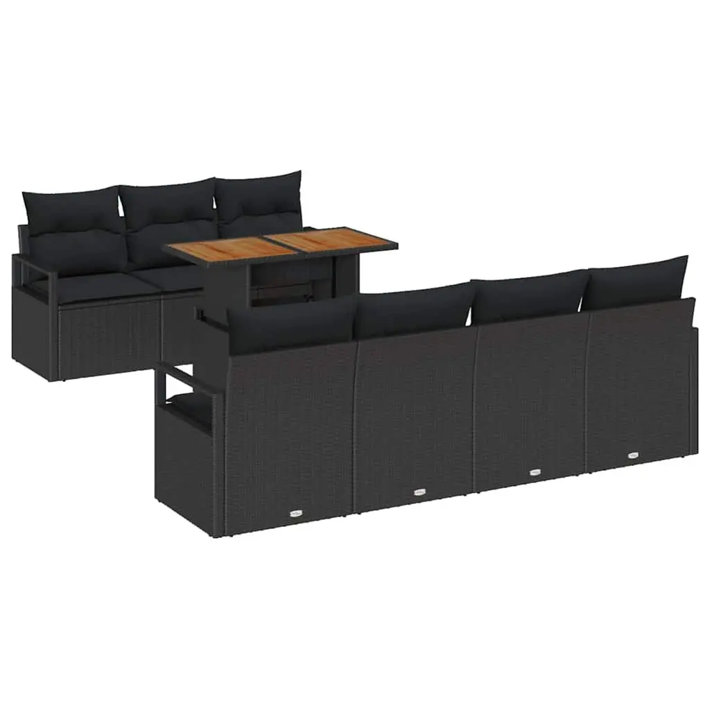 Garden Sofa Set 8 Piece Outdoor Furniture Black Poly Rattan Modular