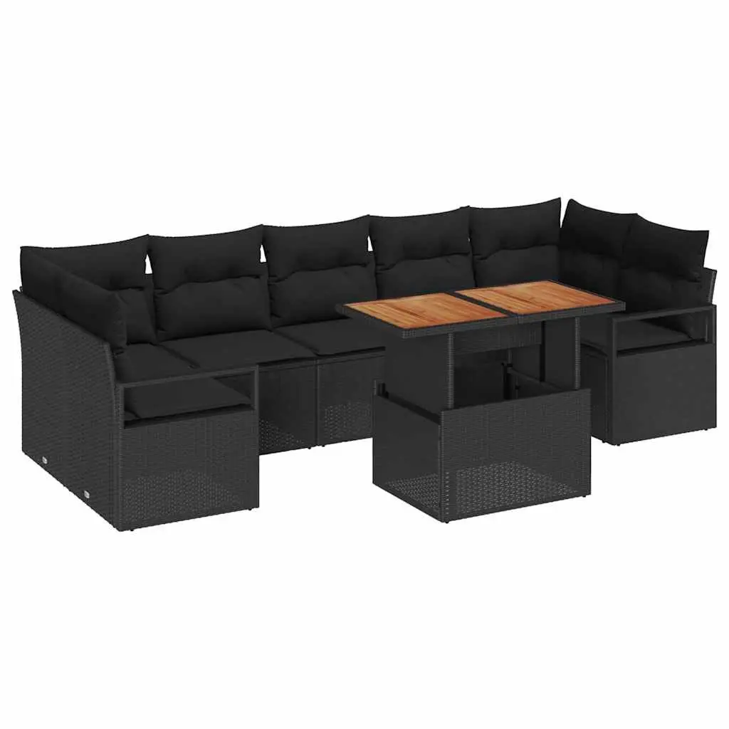 Garden Sofa Set Modular Sectional Outdoor Furniture 8 Piece Black Poly Rattan