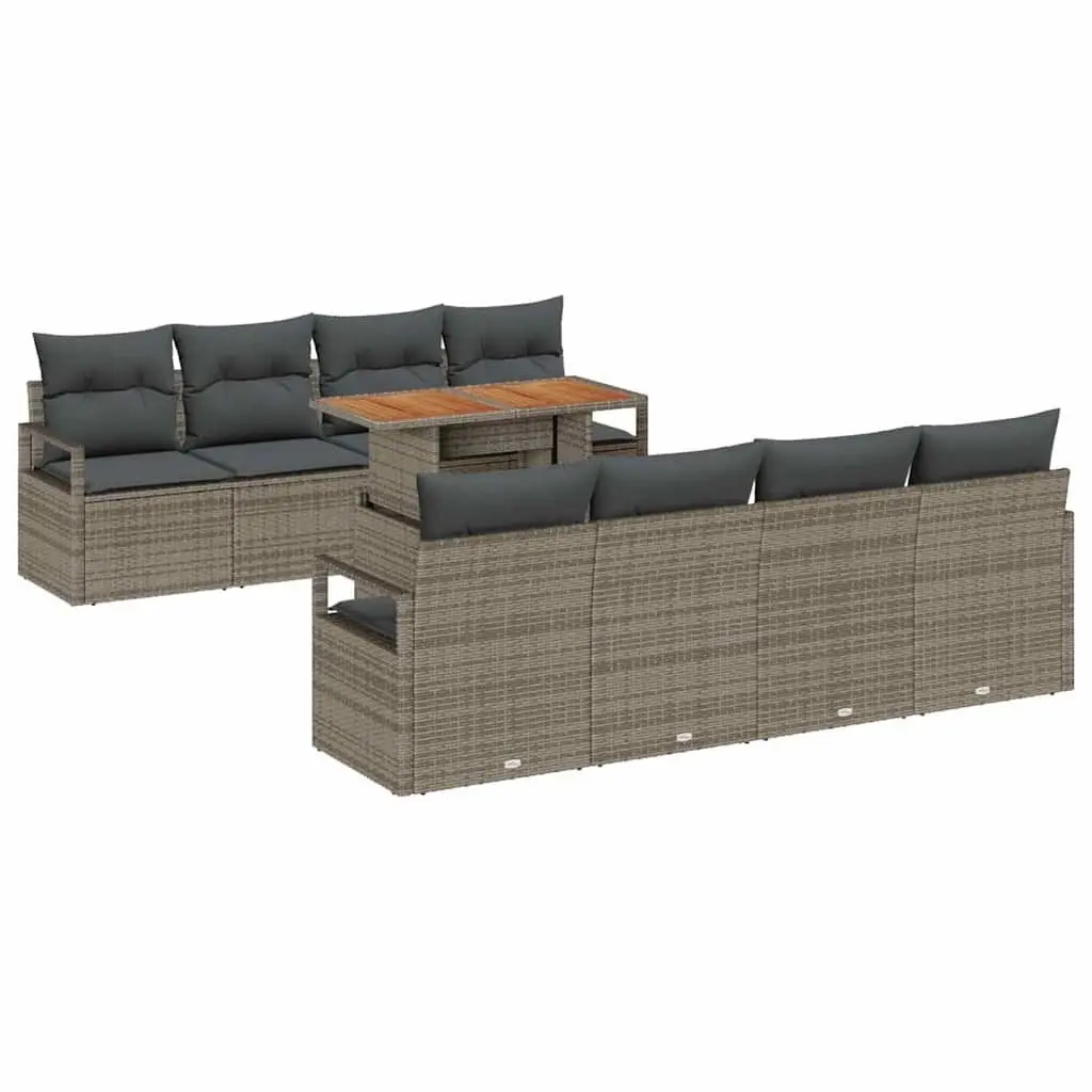 Garden Sofa Set Modular Outdoor Furniture 9 Piece Grey Poly Rattan with Storage
