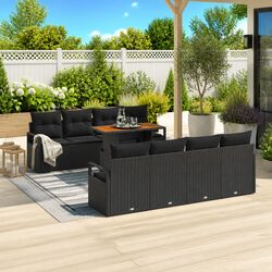 Outdoor Garden Sofa Set 9 Pieces Modular Black Poly Rattan Furniture with
