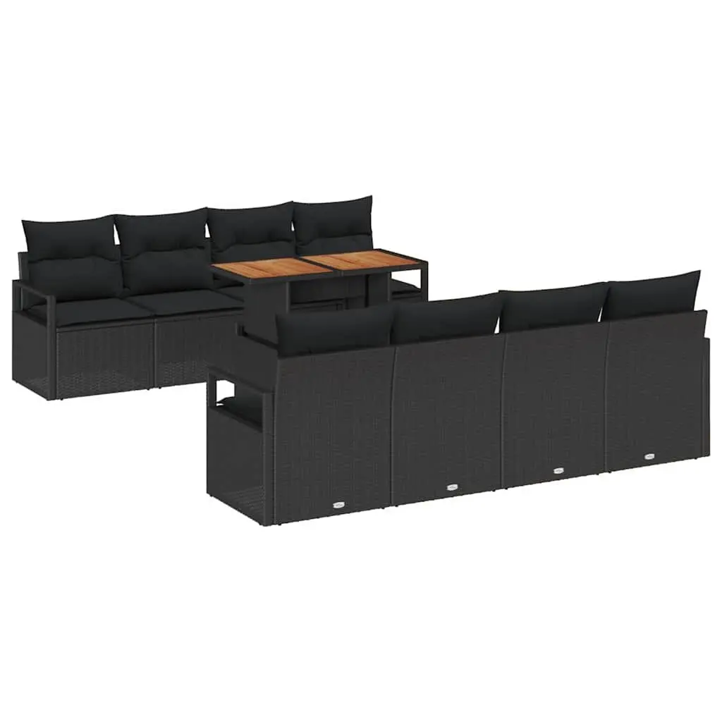Outdoor Garden Sofa Set Modular Black Poly Rattan 9 Piece with Storage and Table