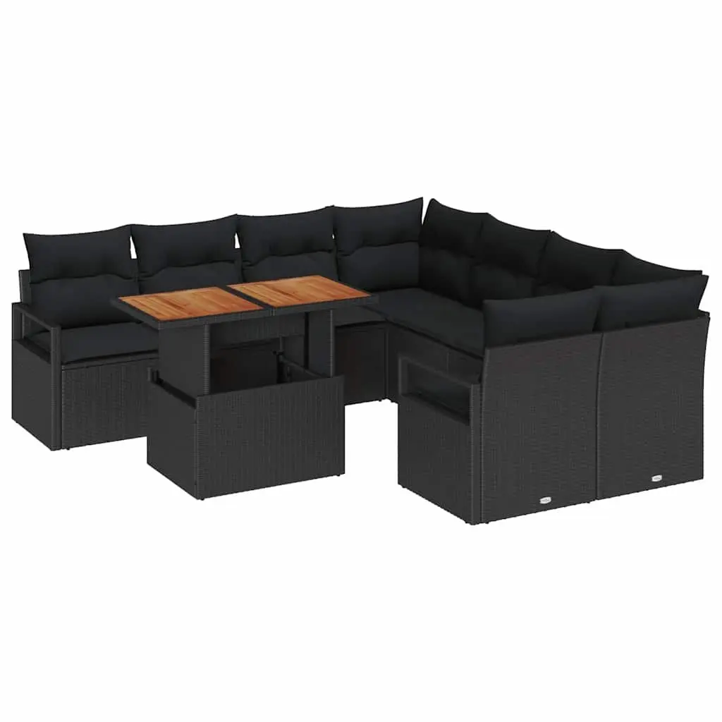 Garden Sofa Set Outdoor Lounge Furniture 9 Piece Black Poly Rattan with Storage