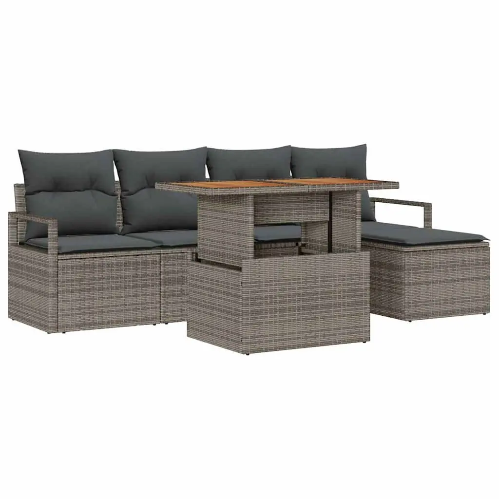 Garden Sofa Set 6 Piece Outdoor Furniture with Storage Grey Poly Rattan Patio