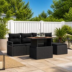 Outdoor Garden Sofa Set 6 Piece Black Poly Rattan Modular Furniture with Storage