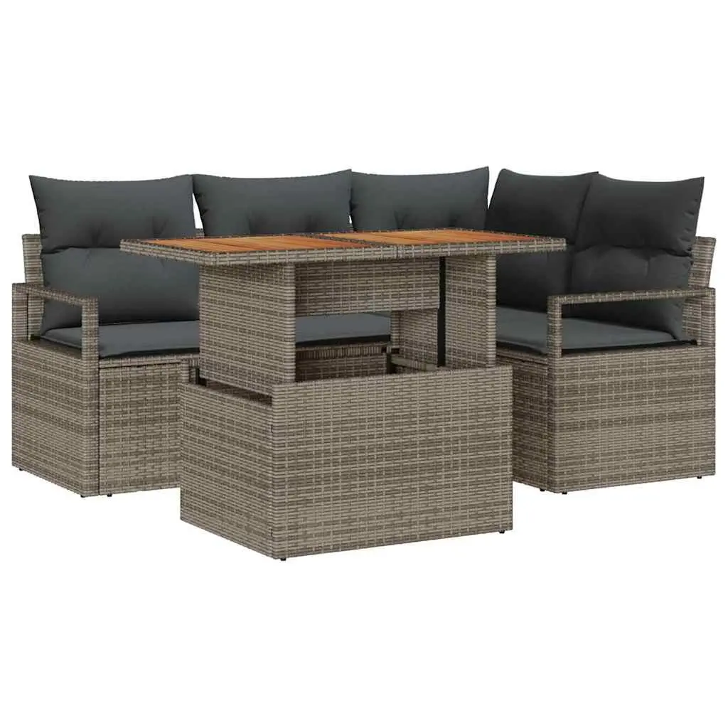 Garden Sofa Set Modular Outdoor Furniture 5 Piece Poly Rattan Grey with Storage