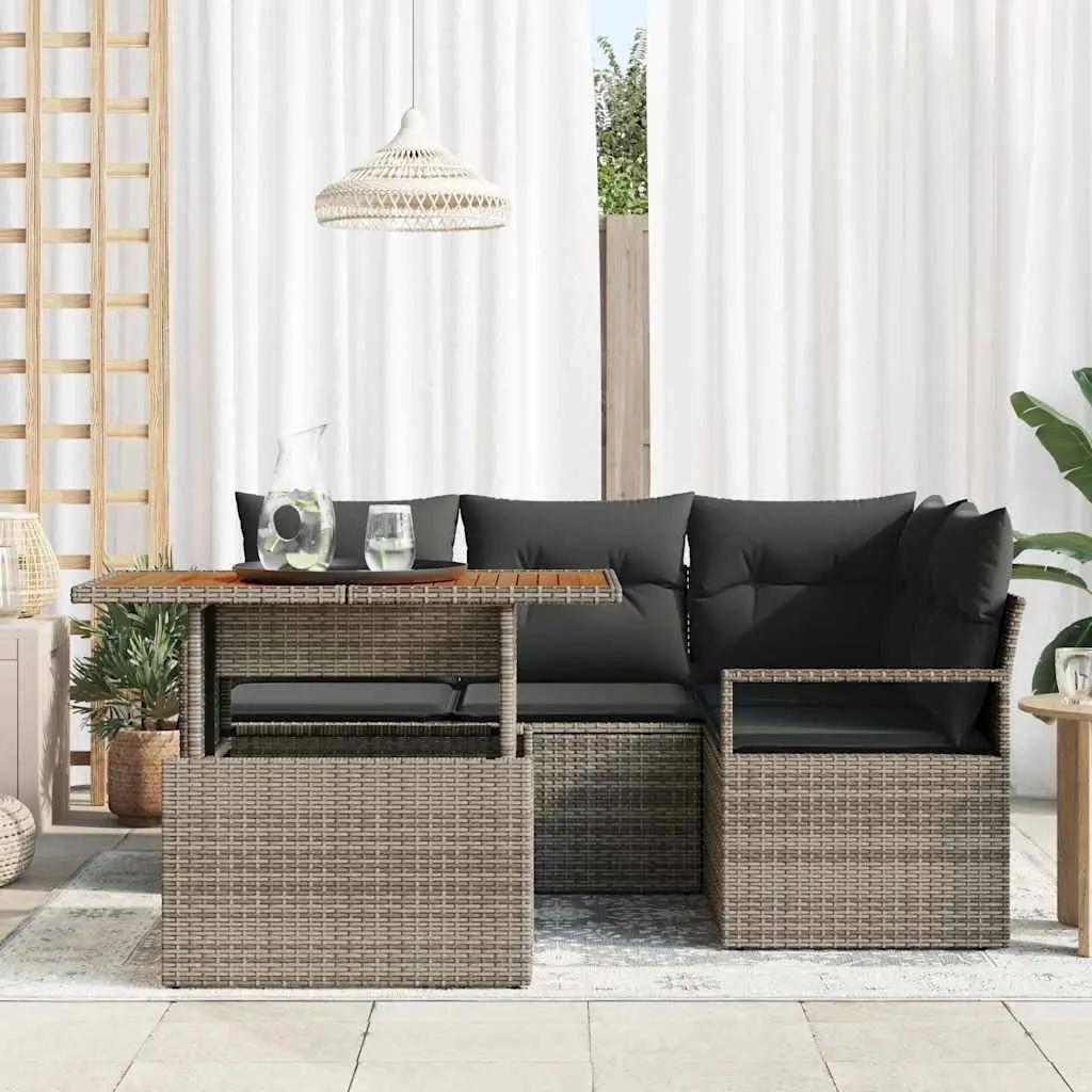 Garden Sofa Set Modular Outdoor Furniture 5 Piece Poly Rattan Grey with Storage