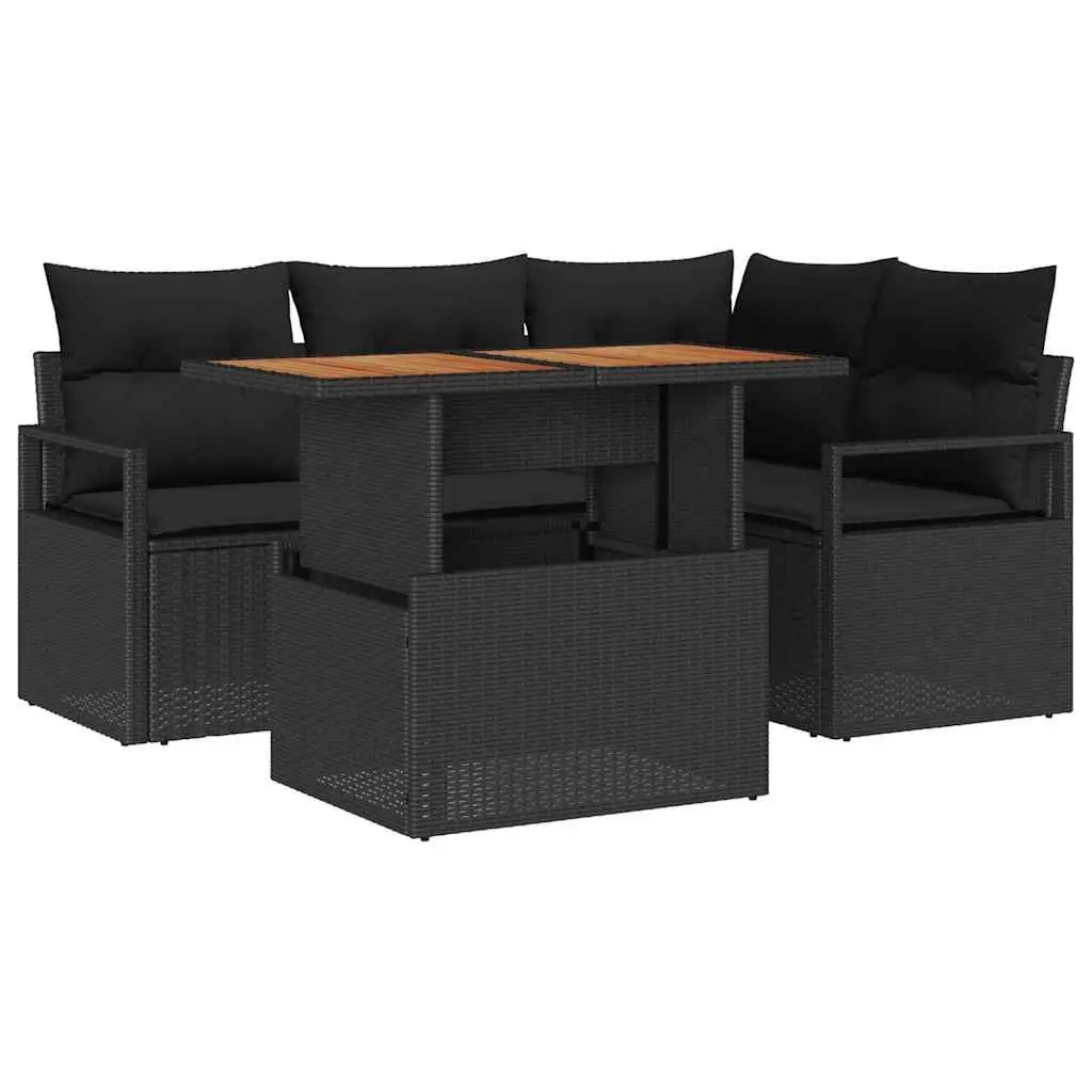 Garden Sofa Set Outdoor Furniture Modular Lounge 5 Piece Black Poly Rattan