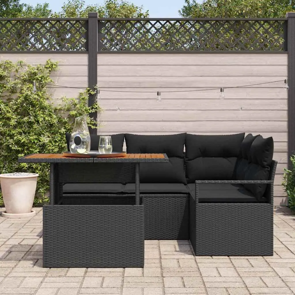 Garden Sofa Set Outdoor Furniture Modular Lounge 5 Piece Black Poly Rattan