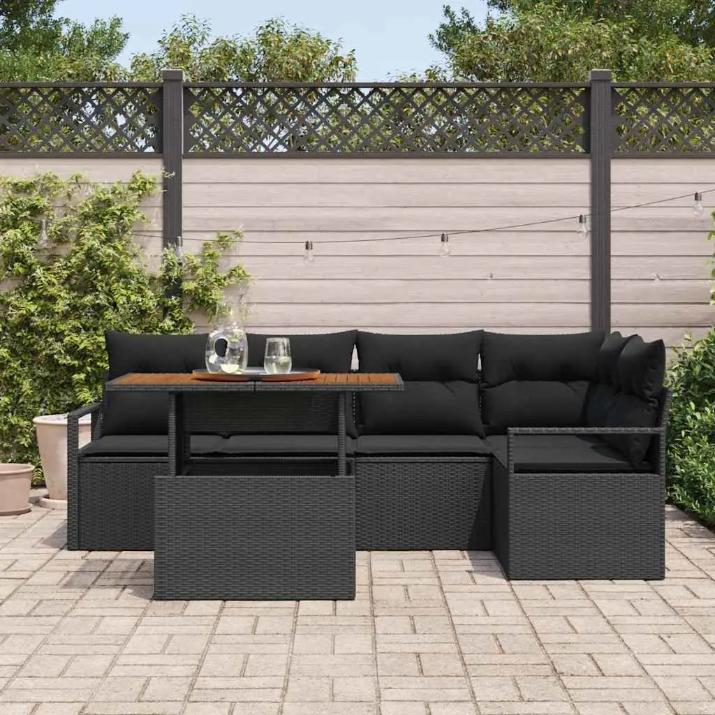 Garden Sofa Set Modular Seating 6 Piece Outdoor Furniture Black Poly Rattan