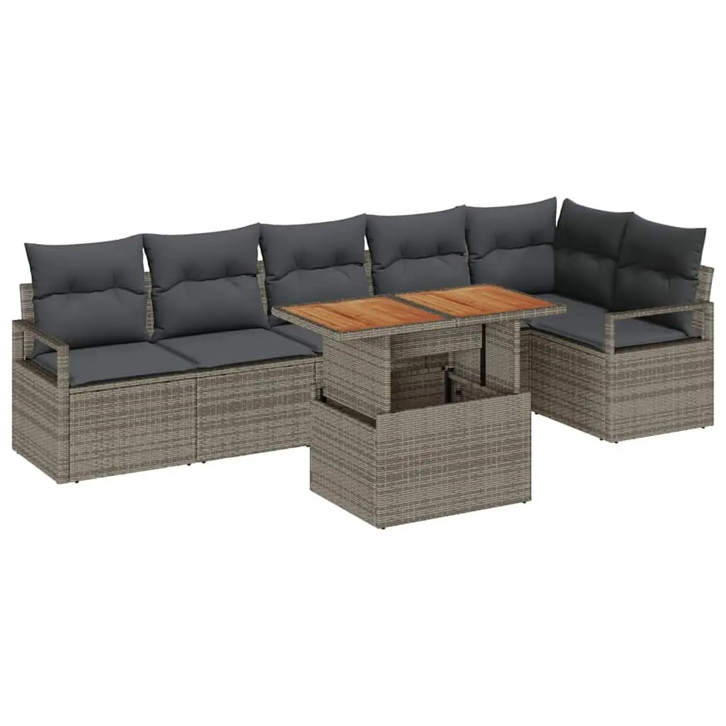 Modular Outdoor Sofa Set Grey Poly Rattan 7 Piece Garden Furniture with Storage